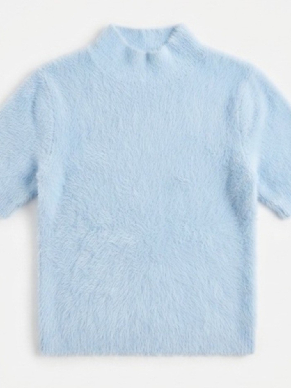 Fuzzy Pastel Blue Short Sleeve Cashmere Sweater Mock Neck Coquette Balletcore S